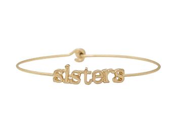 Goldtone Sisters Inspirational Message Stencil Wire Hook Clasp Bangle Bracelet