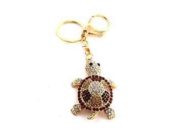 Goldtone Rhinestone Turtle Charm Keychain