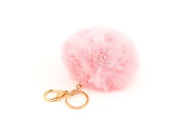 Pink Fur Pom Pom Keychain