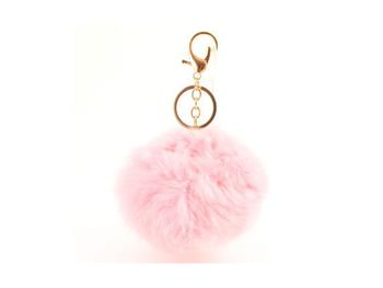 Pink Fur Pom Pom Keychain