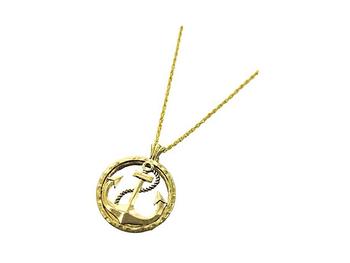 Round Goldtone Anchor Magnifier Glass Pendant Necklace