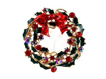 Crystal Wreath Christmas Pin Brooch