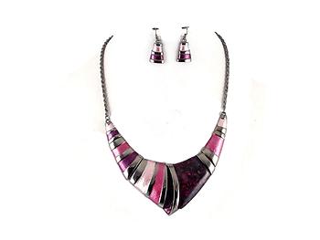 Purple Vintage Acrylic Stone Collar Necklace & Earring Set