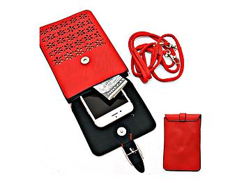 Red Laser Cut Out Mini Pocket Crossbody Cell Phone Pouch Bag with Strap