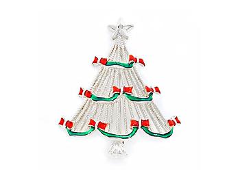 Silvertone Crystal Enamel Christmas Tree Brooch