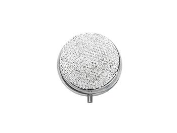 Clear Bling Round Mirror Compact Pill Organizer Case