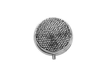 Hematite Bling Round Mirror Compact Pill Organizer Case