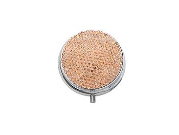 Peach Bling Round Mirror Compact Pill Organizer Case