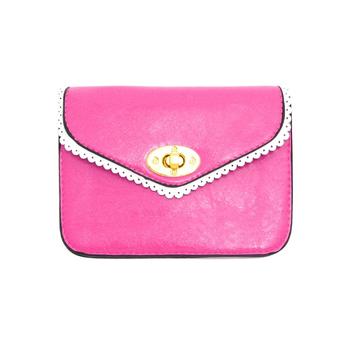 Pink Lace Effect Trim Mini Clutch Bag with Metal Chain Strap