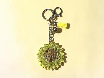 Bling Sunflower Tassel Bling Faux Suede Stuffed Pillow Key Chain Handbag Charm