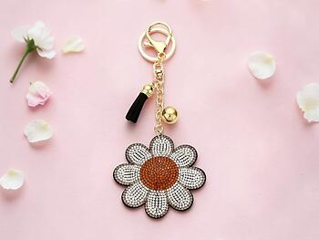 Bling Daisy Flower Tassel Bling Faux Suede Stuffed Pillow Key Chain Handbag Charm
