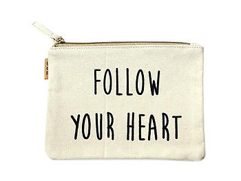 Follow Your Heart Small Cotton Canvas Cosmetic Zipper Eco Pouch Bag