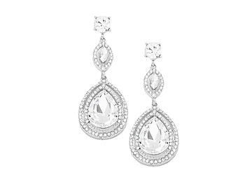 Clear & Silvertone Glass Crystal Teardrop Evening Earrings