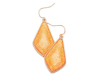 Coral & Worn Gold Glitter Geometric Dangle Fish Hook Earrings