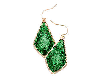 Green & Worn Gold Glitter Geometric Dangle Fish Hook Earrings