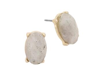 Gray & Worn Gold Semi Precious Natural Stone Oval Stud Earrings
