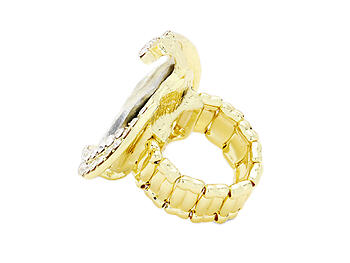 Clear & Goldtone Oval Crystal Centered Stretch Ring
