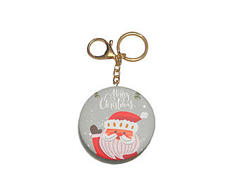 Gray Santa Claus Christmas Keychain w/ Cosmetic Mirror