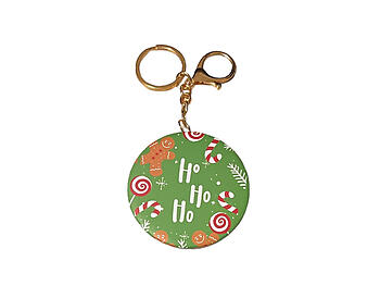 Green Gingerbread Man Christmas Keychain w/ Cosmetic Mirror
