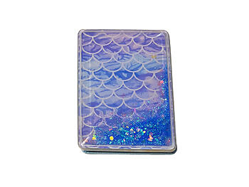 Blue Mermaid Pattern Printed Cosmetic Mirror w/ Butterflies & Glitter