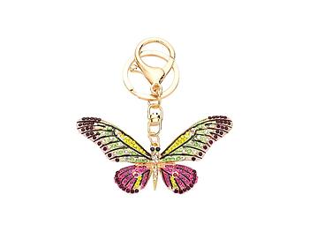 Fuchsia Rhinestone Embellished Metal Butterfly Keychain
