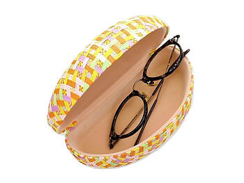 Orange Multicolor Woven Straw Textured Hard Clamshell Eyeglass / Sunglass Case