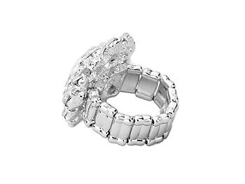Clear & Silvertone Faceted Crystal Cluster Stretch Cocktail Ring