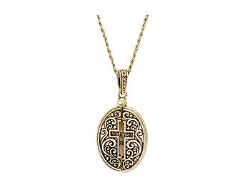 Worn Gold Daughter's Blessing Embossed Metal Opening Locket Pendant Long Necklace