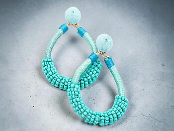 Turquoise Beaded Cord Thread Dome Post Back Drop Earrings