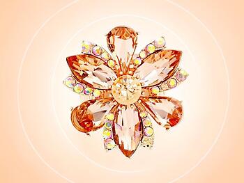 Peach & Rose Gold Marquise Flower Glass Stone Stretch Cocktail Ring