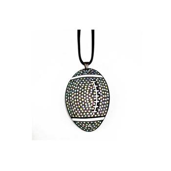 Faceted Crystal Pave Football Pendant Necklace