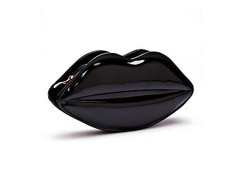 Large Black Shiny LIPS Designer Inspired Evening Clutch