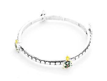 Silvertone Christmas Tree Stretch Bracelet