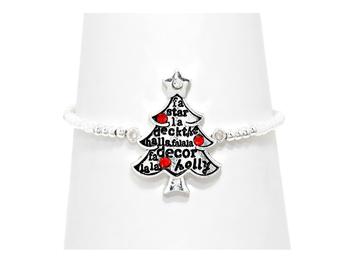 Silver Burnished Christmas Tree Bead Stretch Bracelet